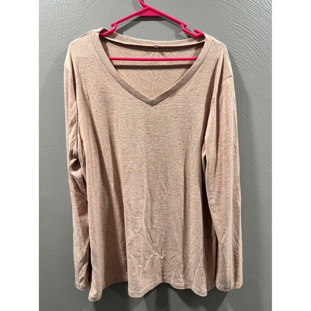 Unbranded Women Heathered Blush Pink V-Neck Long Sleeve Top Size XL